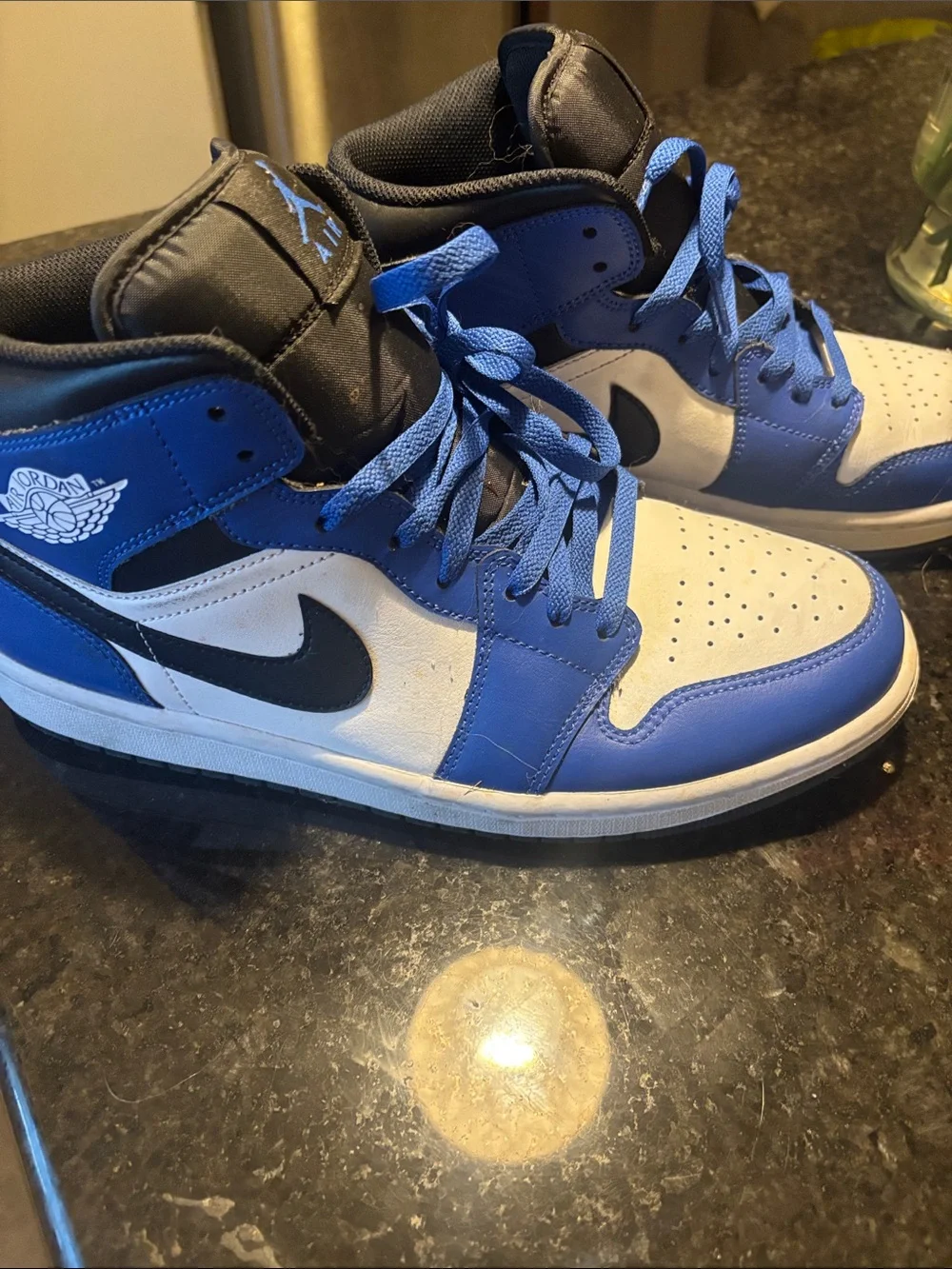 Nike Blue and White Air Jordan High Tops